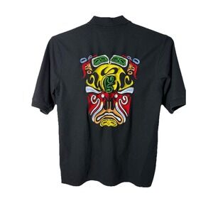 COOGI Polo Shirt Mens 3X Tribal Embroidered Mask Graphic Short Sleeve Streetwear